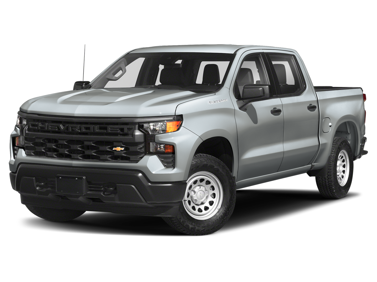 2022 Chevrolet Silverado 1500 2WD Crew Cab Short Bed Custom in Silver Ice Metallic — front three-quarter view