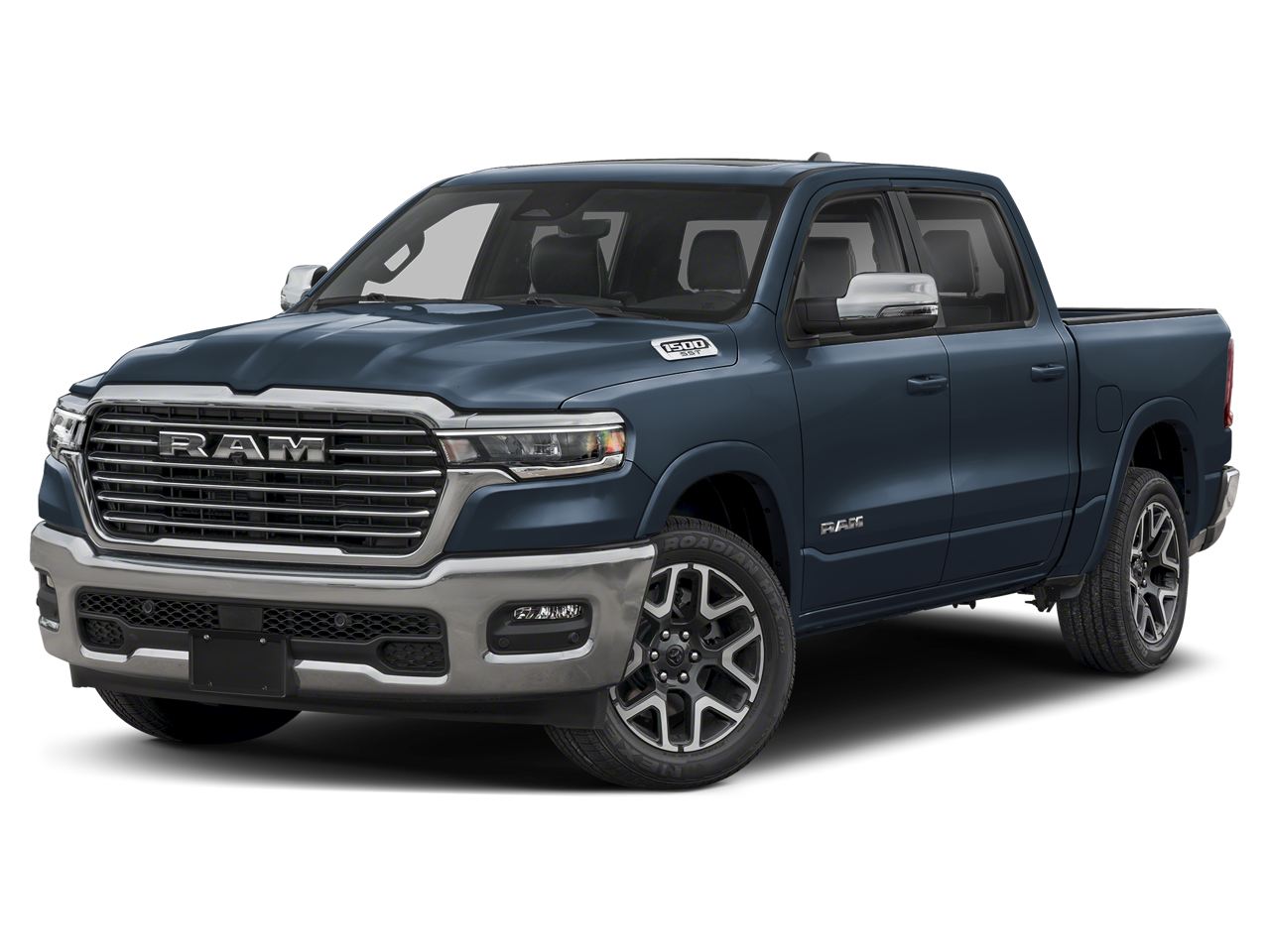 2026 RAM 1500 RAM 1500 LARAMIE CREW CAB 4X4 5'7' BOX in Forged Blue Metallic Exterior Paint — front three-quarter view