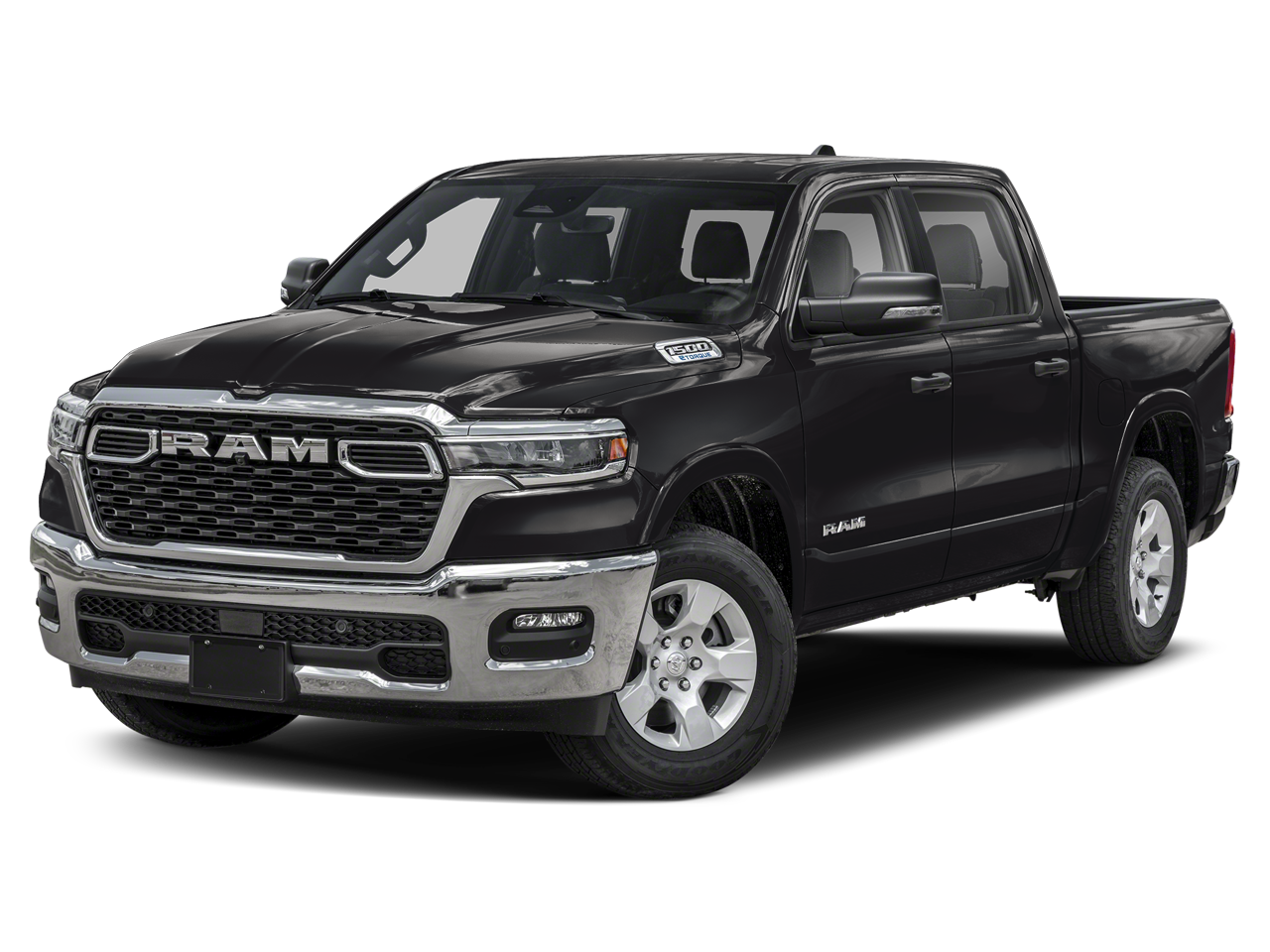 2026 RAM 1500 RAM 1500 LONE STAR CREW CAB 4X4 5'7' BOX in Diamond Black Crystal Pearl-Coat Exterior Paint — front three-quarter view