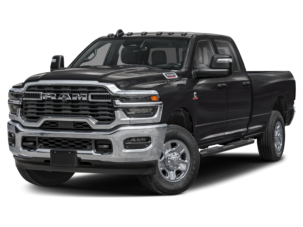 2026 RAM 3500 RAM 3500 TRADESMAN CREW CAB 4X4 8' BOX in Diamond Black Crystal Pearl-Coat Exterior Paint — front three-quarter view