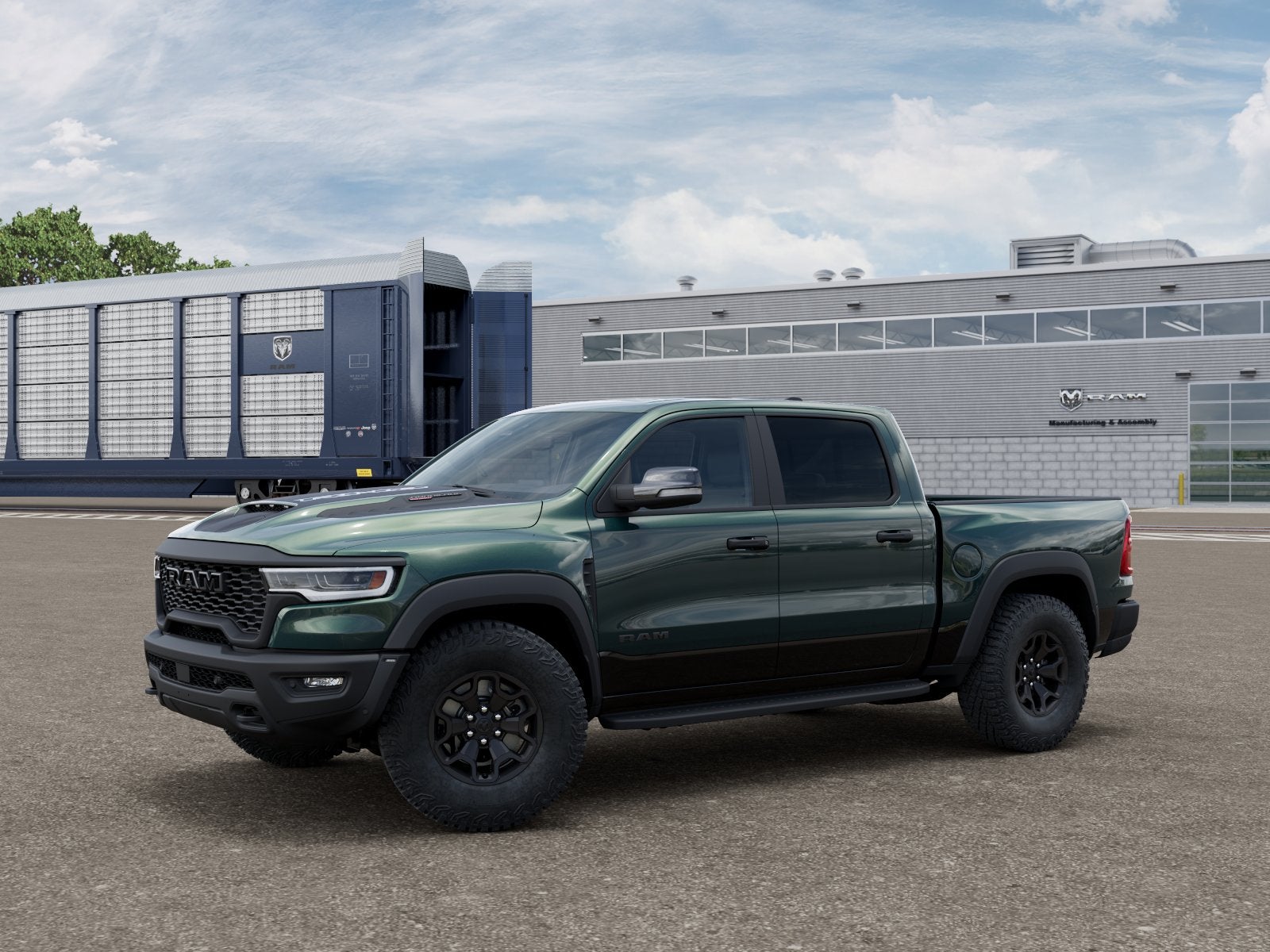 2026 RAM 1500 RAM 1500 RHO CREW CAB 4X4 5'7' BOX in Serrano-Green Metallic Exterior Paint — front three-quarter view