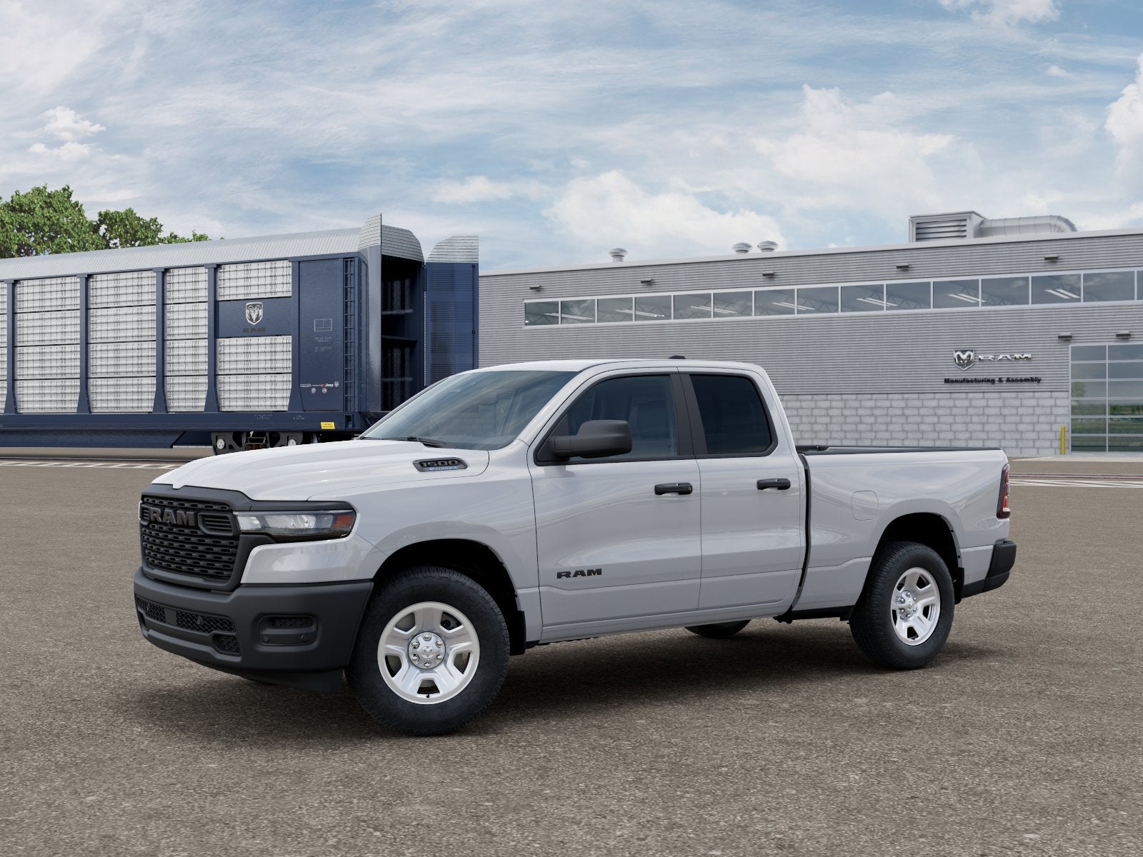 2026 RAM 1500 RAM 1500 TRADESMAN QUAD CAB 4X2 6'4' BOX in Bright White Clear-Coat Exterior Paint — front three-quarter view