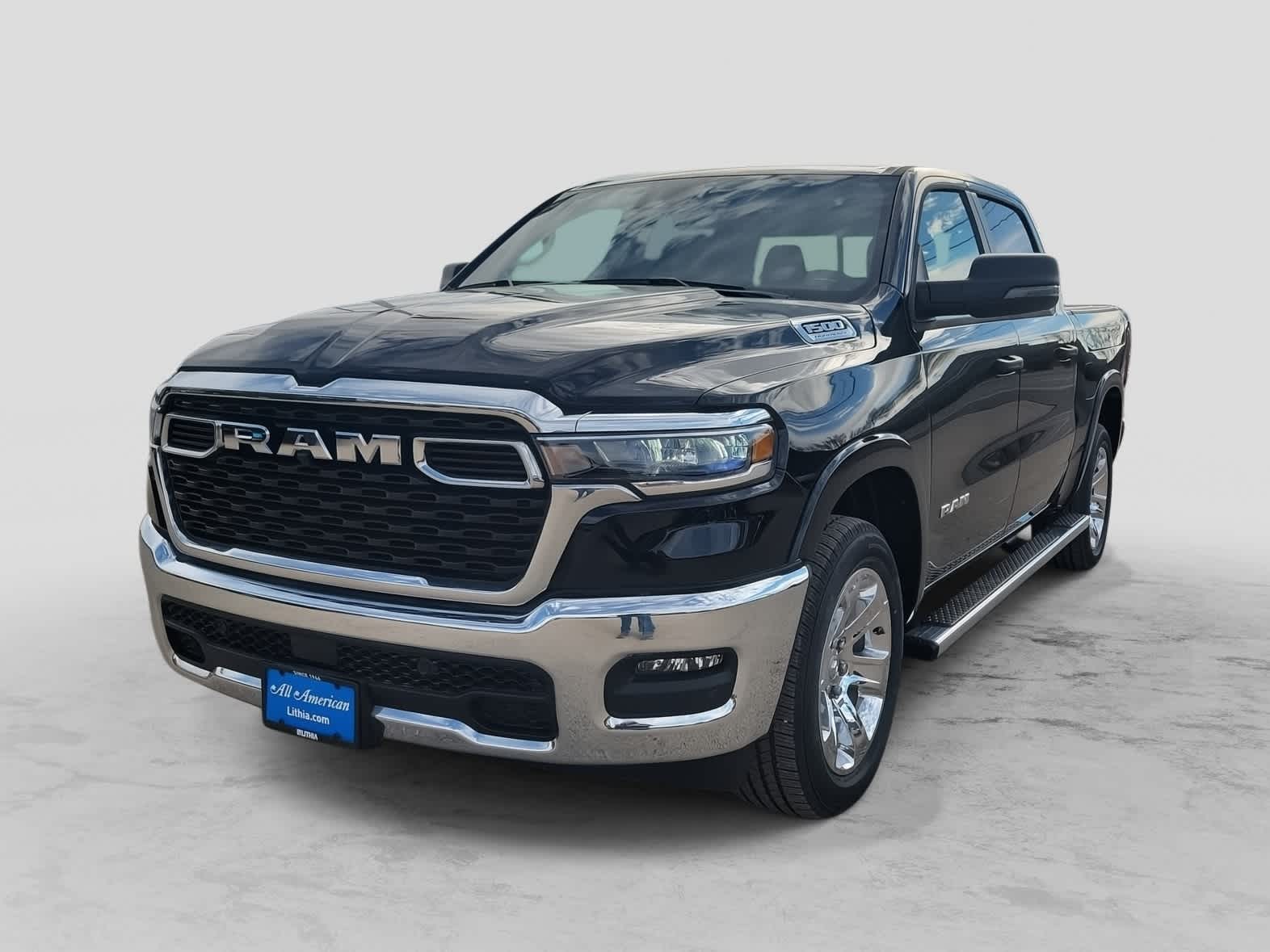 2026 RAM 1500 RAM 1500 BIG HORN CREW CAB 4X4 5'7' BOX in Diamond Black Crystal Pearl-Coat Exterior Paint — front three-quarter view
