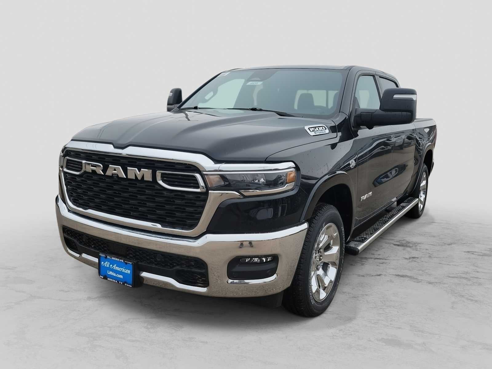 2026 RAM 1500 RAM 1500 BIG HORN CREW CAB 4X4 5'7' BOX in Diamond Black Crystal Pearl-Coat Exterior Paint — front three-quarter view