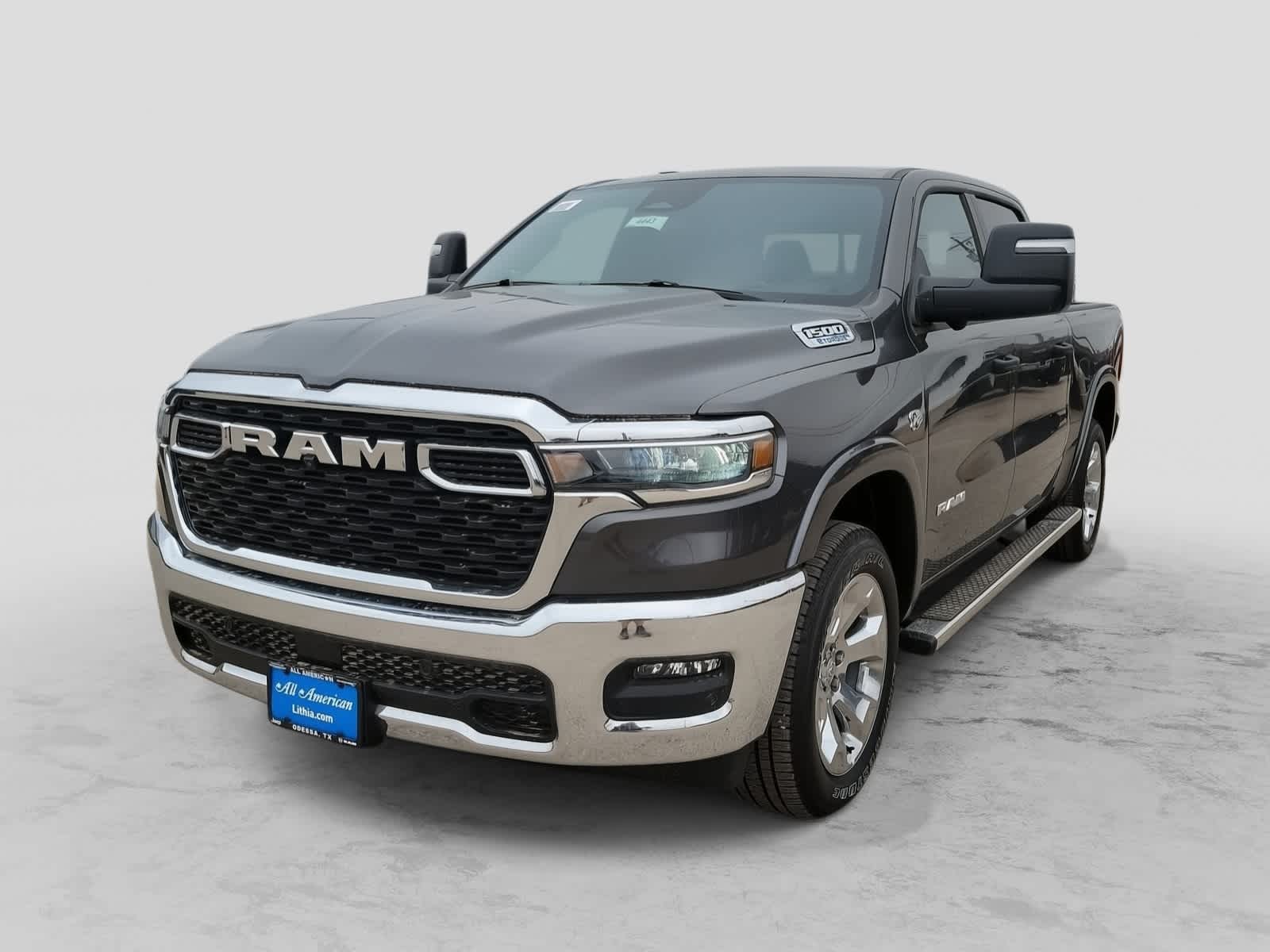 2026 RAM 1500 RAM 1500 BIG HORN CREW CAB 4X4 5'7' BOX in Granite Crystal Metallic Clear-Coat Exterior Paint — front three-quarter view