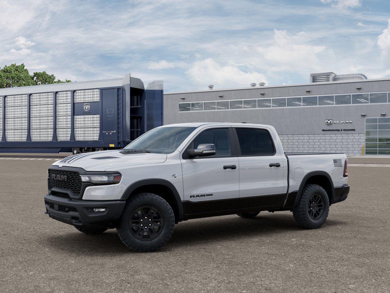 2026 RAM 1500 RAM 1500 REBEL CREW CAB 4X4 5'7' BOX in Bright White Clear-Coat Exterior Paint — front three-quarter view