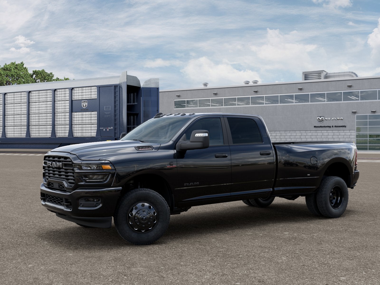 2026 RAM 3500 RAM 3500 LONE STAR CREW CAB 4X4 8' BOX in Diamond Black Crystal Pearl-Coat Exterior Paint — front three-quarter view