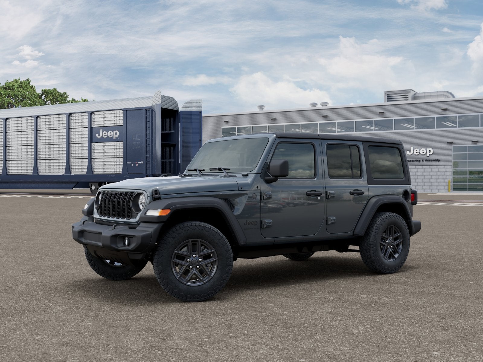 2026 Jeep Wrangler WRANGLER 4-DOOR SPORT S in Anvil Clear-Coat Exterior Paint — front three-quarter view