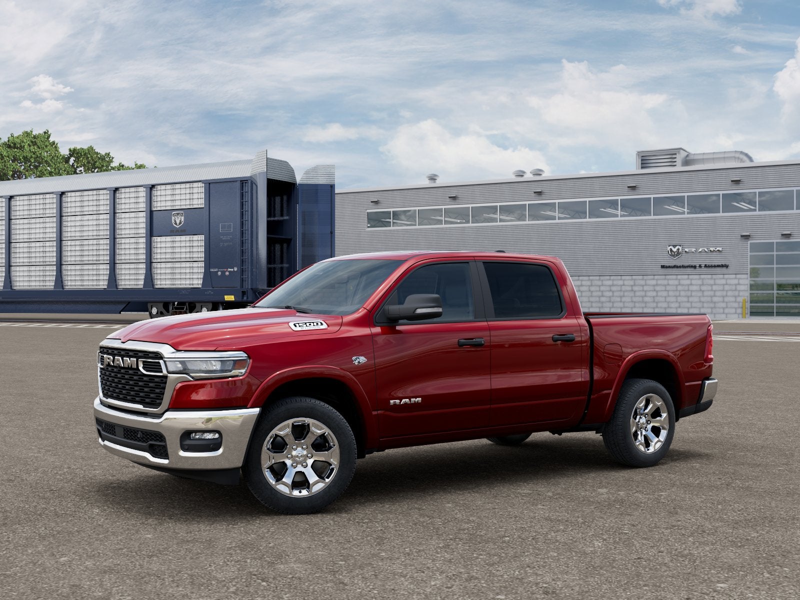 2026 RAM 1500 RAM 1500 LONE STAR CREW CAB 4X4 5'7' BOX in Molten Red Pearl-Coat Exterior Paint — front three-quarter view