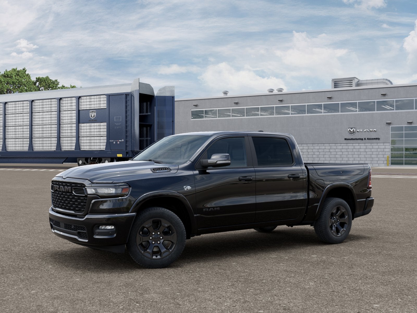 2026 RAM 1500 RAM 1500 LONE STAR CREW CAB 4X4 5'7' BOX in Diamond Black Crystal Pearl-Coat Exterior Paint — front three-quarter view