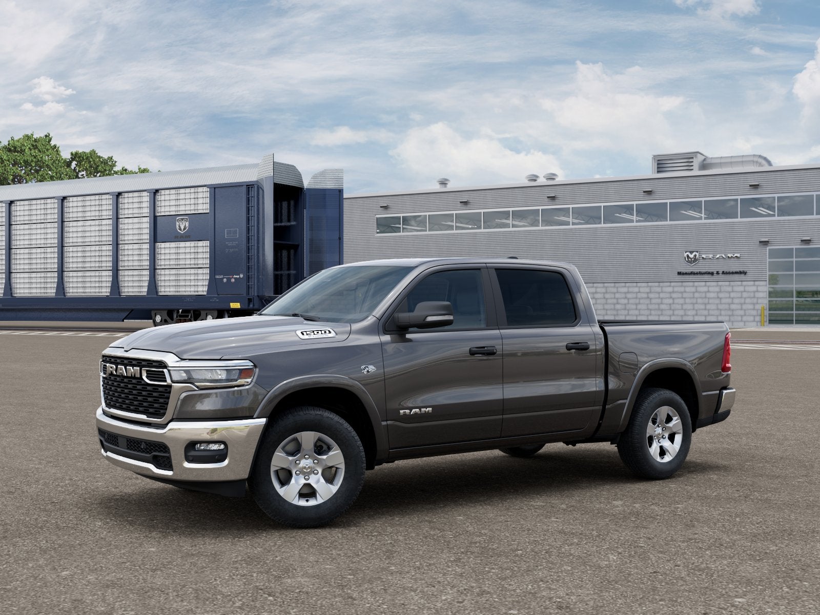 2026 RAM 1500 RAM 1500 LONE STAR CREW CAB 4X4 5'7' BOX in Granite Crystal Metallic Clear-Coat Exterior Paint — front three-quarter view
