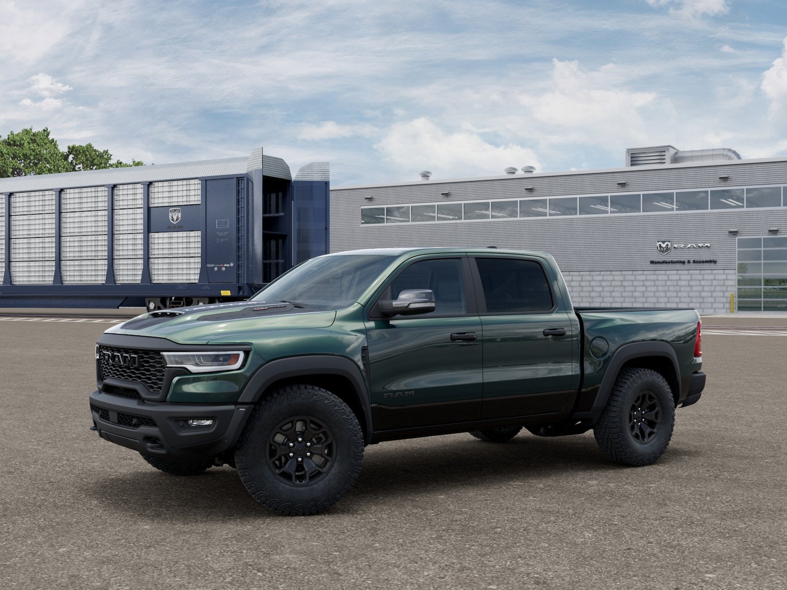 2026 RAM 1500 RAM 1500 RHO CREW CAB 4X4 5'7' BOX in Serrano-Green Metallic Exterior Paint — front three-quarter view